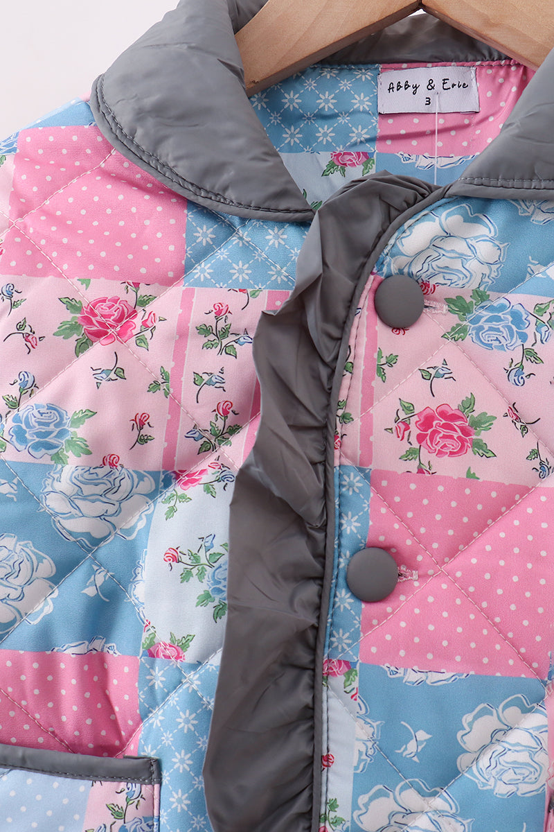 Teal Patchwork Floral Ruffle Jacket - Aaria Tees Aaria Tees