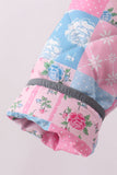 Teal Patchwork Floral Ruffle Jacket - Aaria Tees Aaria Tees