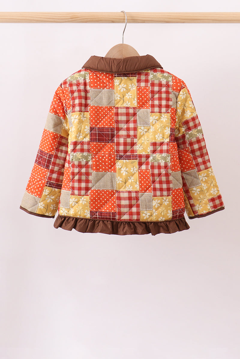 Brown Patchwork Floral Ruffle Jacket - Aaria Tees Aaria Tees