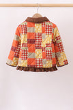 Brown Patchwork Floral Ruffle Jacket - Aaria Tees Aaria Tees