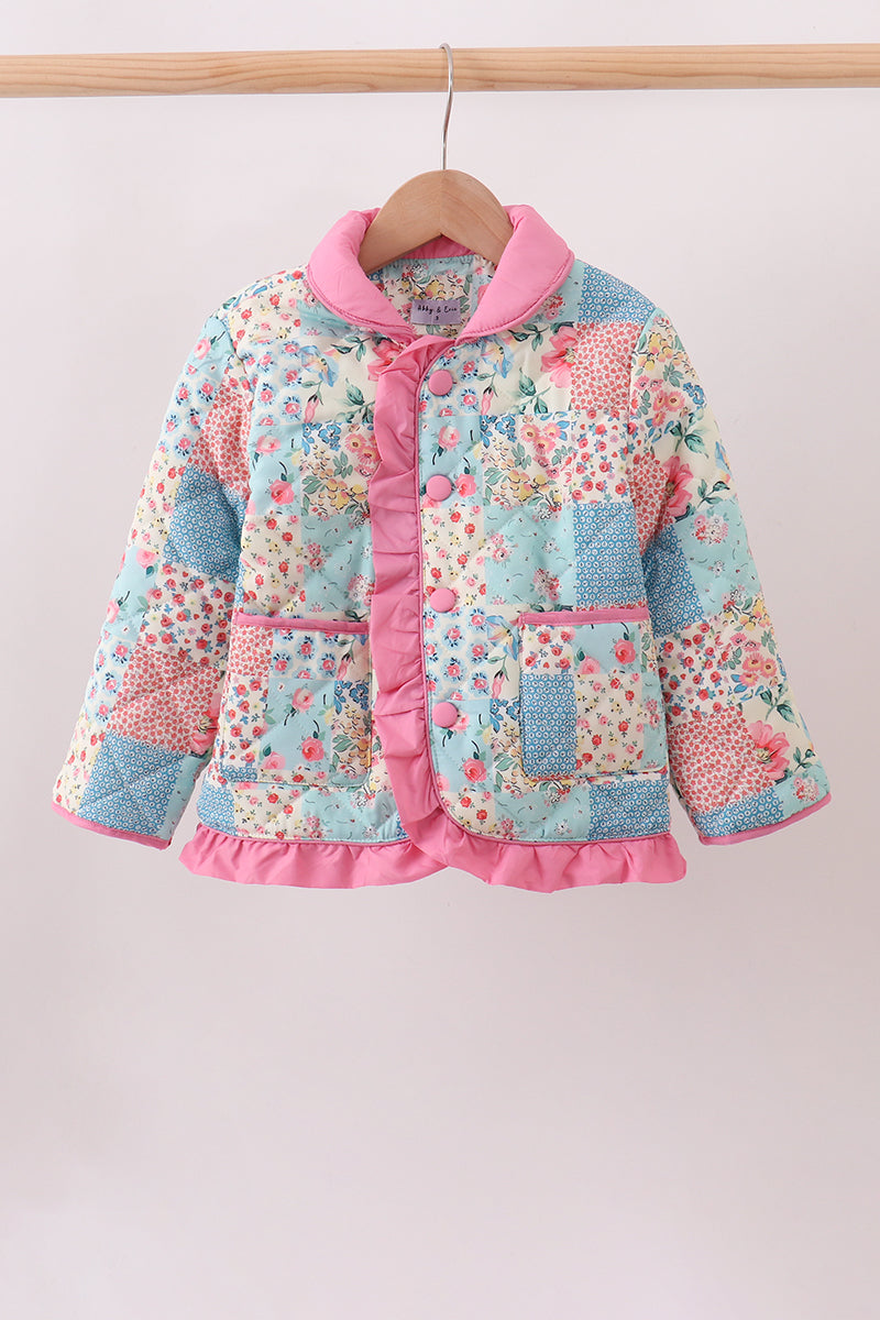 Pink Patchwork Floral Ruffle Jacket - Aaria Tees
