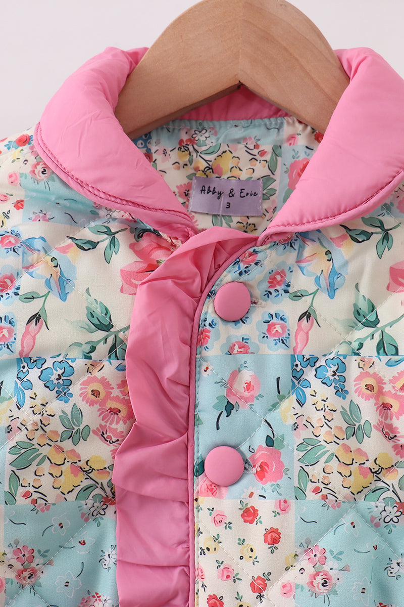 Pink Patchwork Floral Ruffle Jacket - Aaria Tees Aaria Tees
