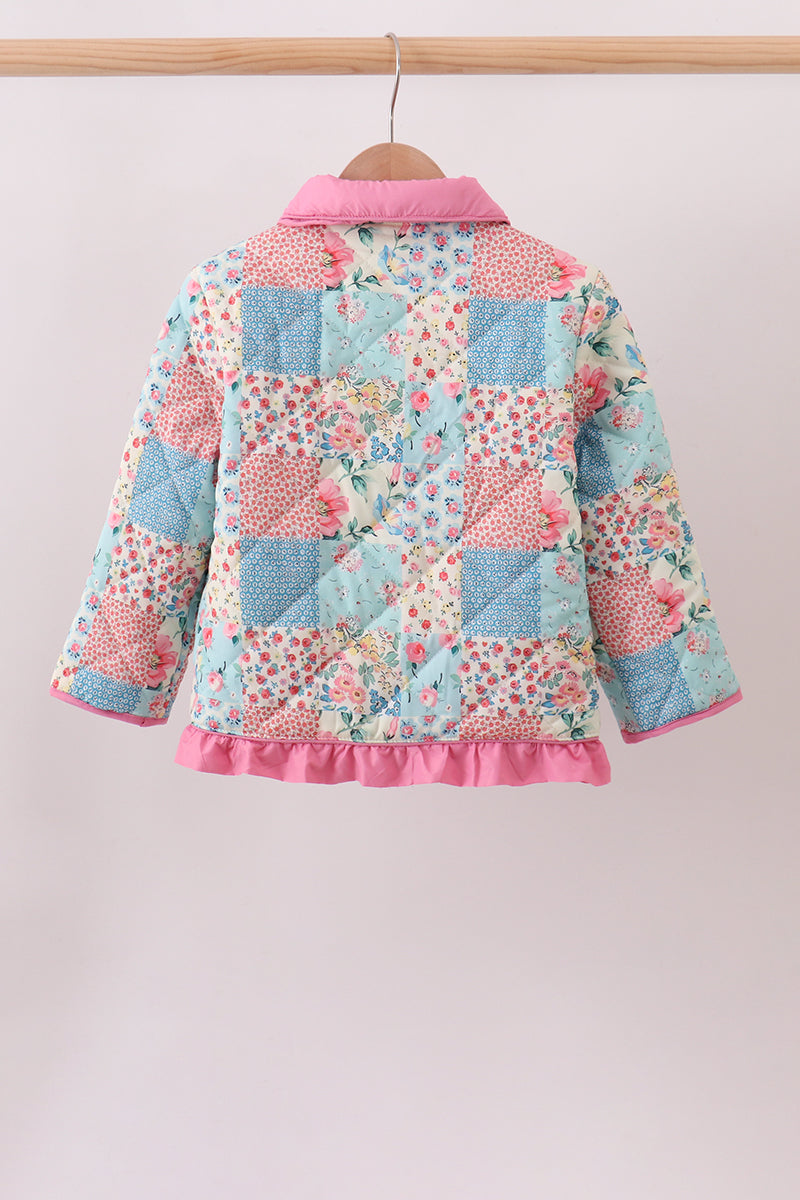 Pink Patchwork Floral Ruffle Jacket - Aaria Tees Aaria Tees