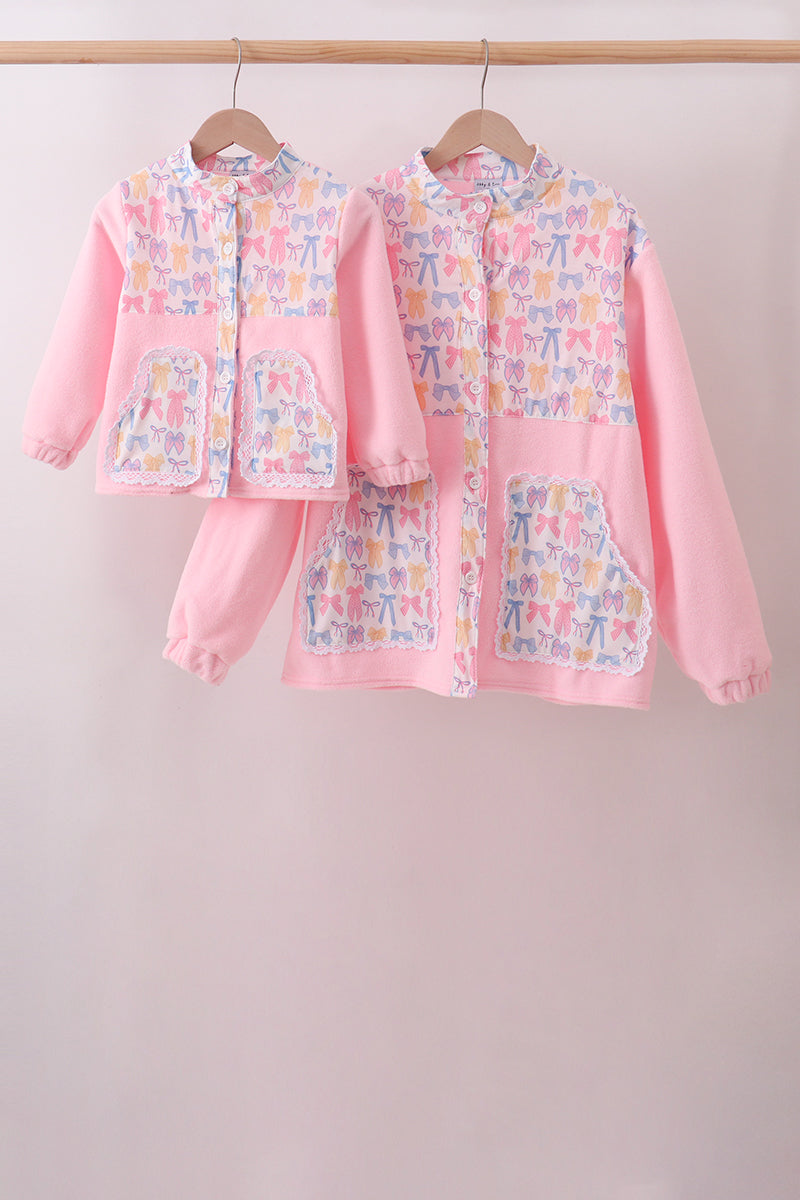 Pink Bow Fleece mom&me Jacket - Aaria Tees Aaria Tees