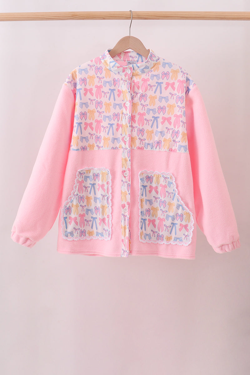 Pink Bow Fleece mom&me Jacket - Aaria Tees Aaria Tees