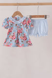 Blue rose floral ruffle bloomer set Aaria Tees