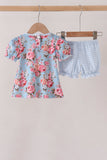 Blue rose floral ruffle bloomer set Aaria Tees