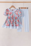 Blue rose floral ruffle pants set Aaria Tees