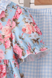 Blue rose floral ruffle pants set Aaria Tees