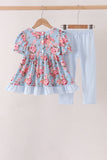 Blue rose floral ruffle pants set Aaria Tees