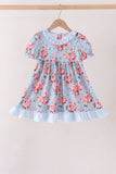 Blue rose floral ruffle dress Aaria Tees