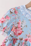 Blue rose floral ruffle dress Aaria Tees