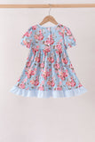 Blue rose floral ruffle dress Aaria Tees