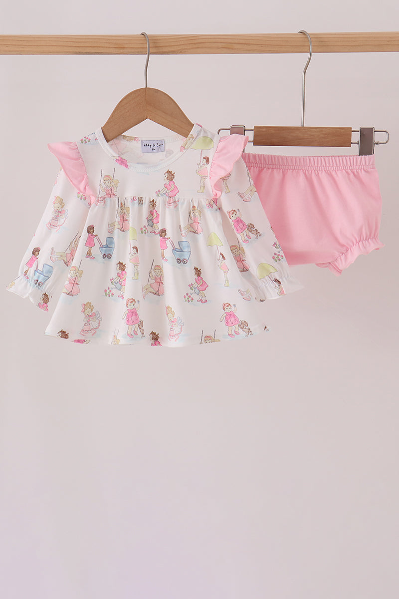 Pink all day adventure ruffle bloomer set - Aaria Tees