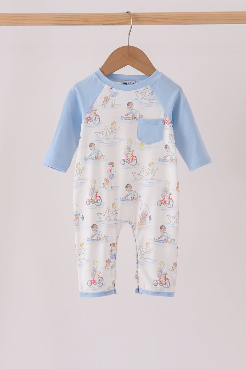 Blue all day adventure pocket romper - Aaria Tees Aaria Tees