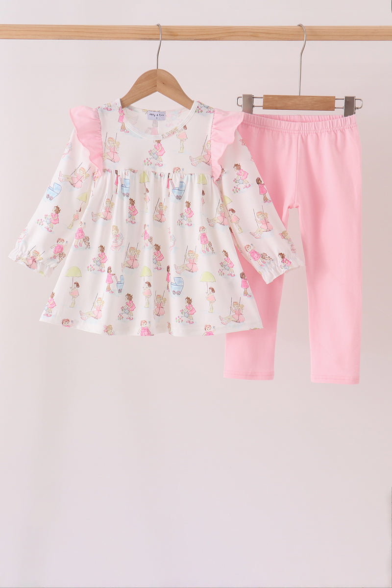 Pink all day adventure ruffle pants set - Aaria Tees