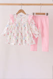 Pink all day adventure ruffle pants set - Aaria Tees Aaria Tees
