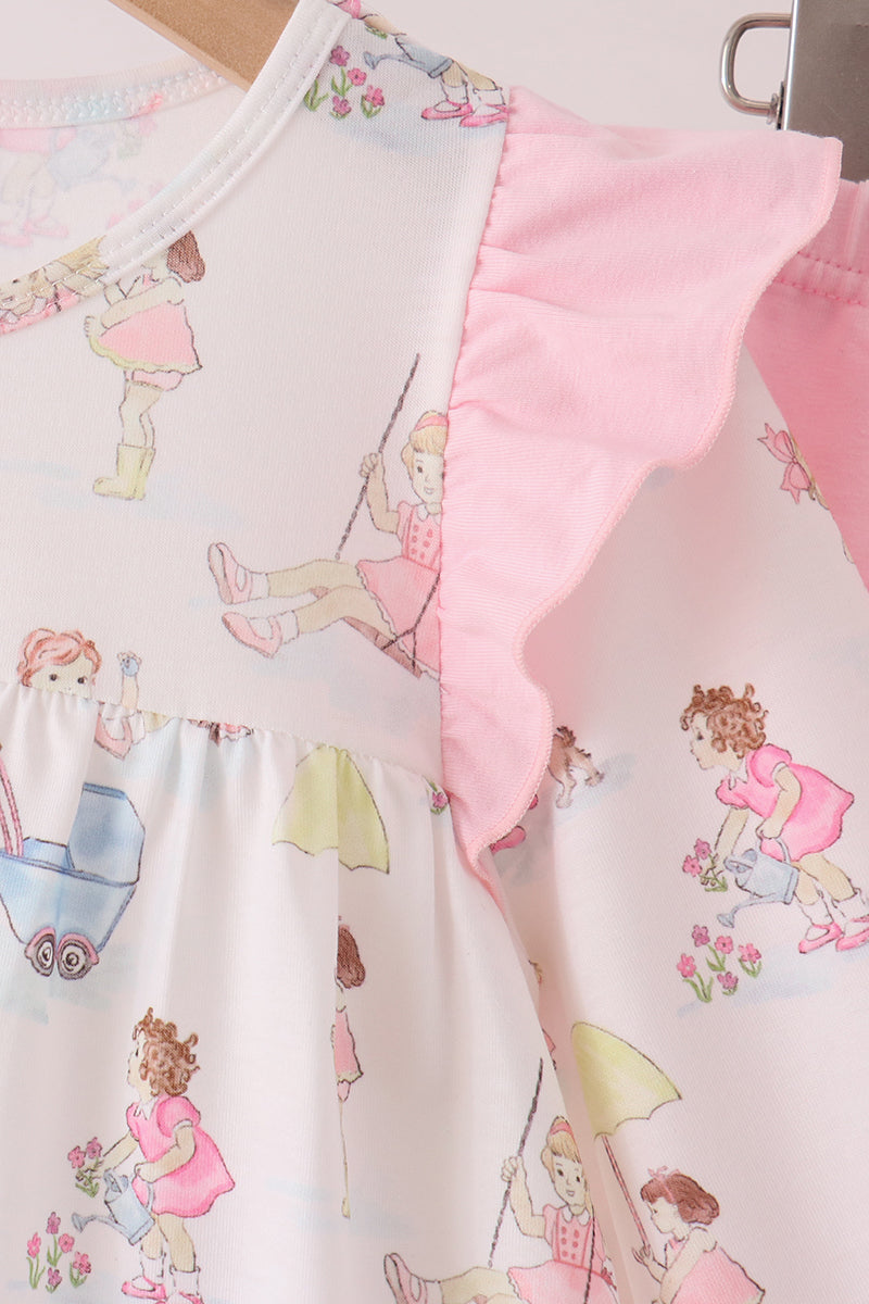 Pink all day adventure ruffle pants set - Aaria Tees Aaria Tees