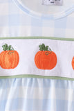 Blue Pumpkin Embroidery Gingham Bubble - Aaria Tees Aaria Tees
