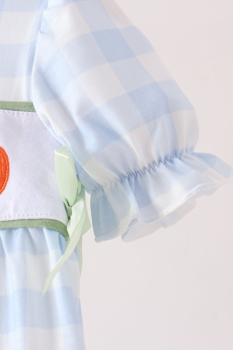 Blue Pumpkin Embroidery Gingham Bubble - Aaria Tees Aaria Tees