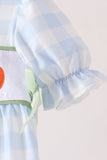 Blue Pumpkin Embroidery Gingham Bubble - Aaria Tees Aaria Tees