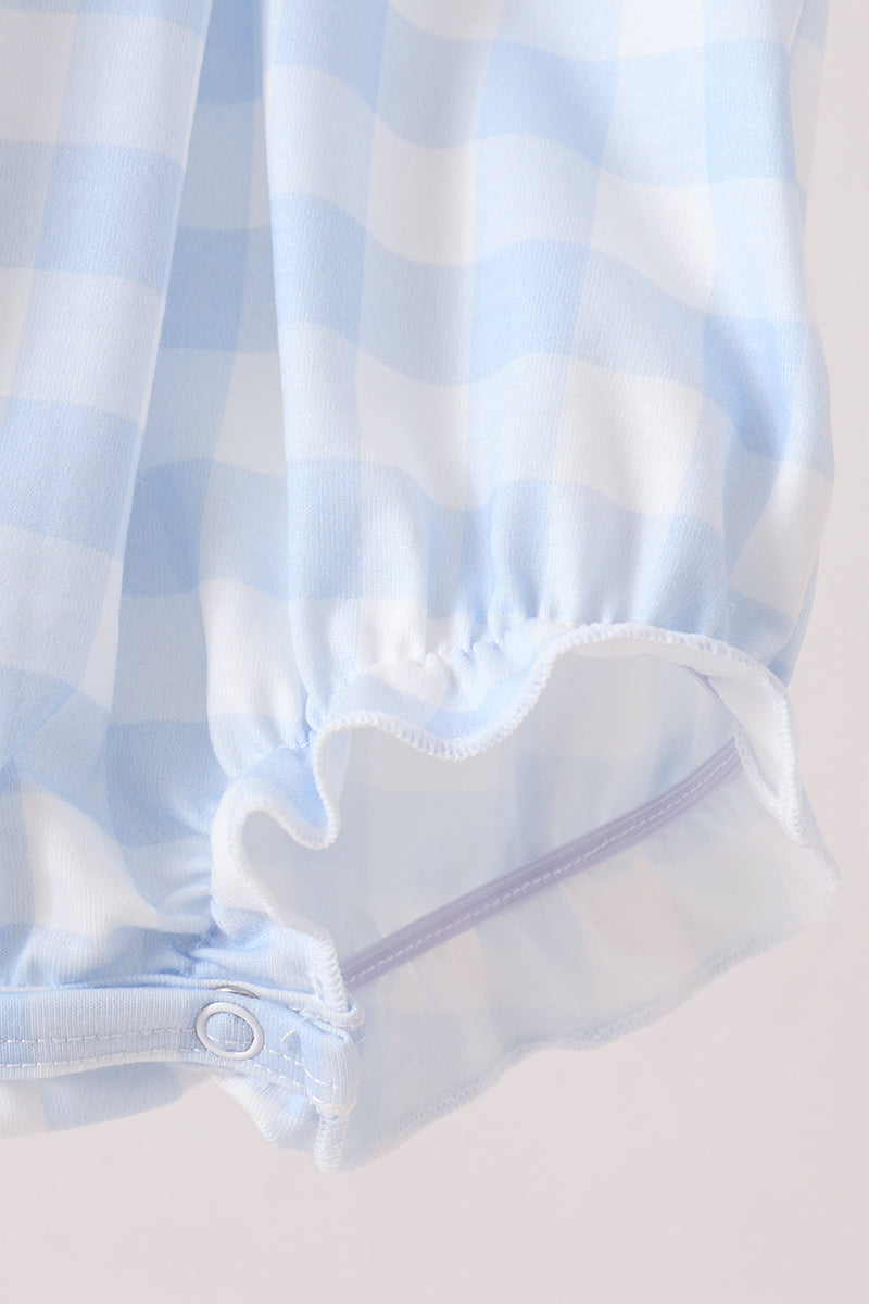 Blue Pumpkin Embroidery Gingham Bubble - Aaria Tees Aaria Tees