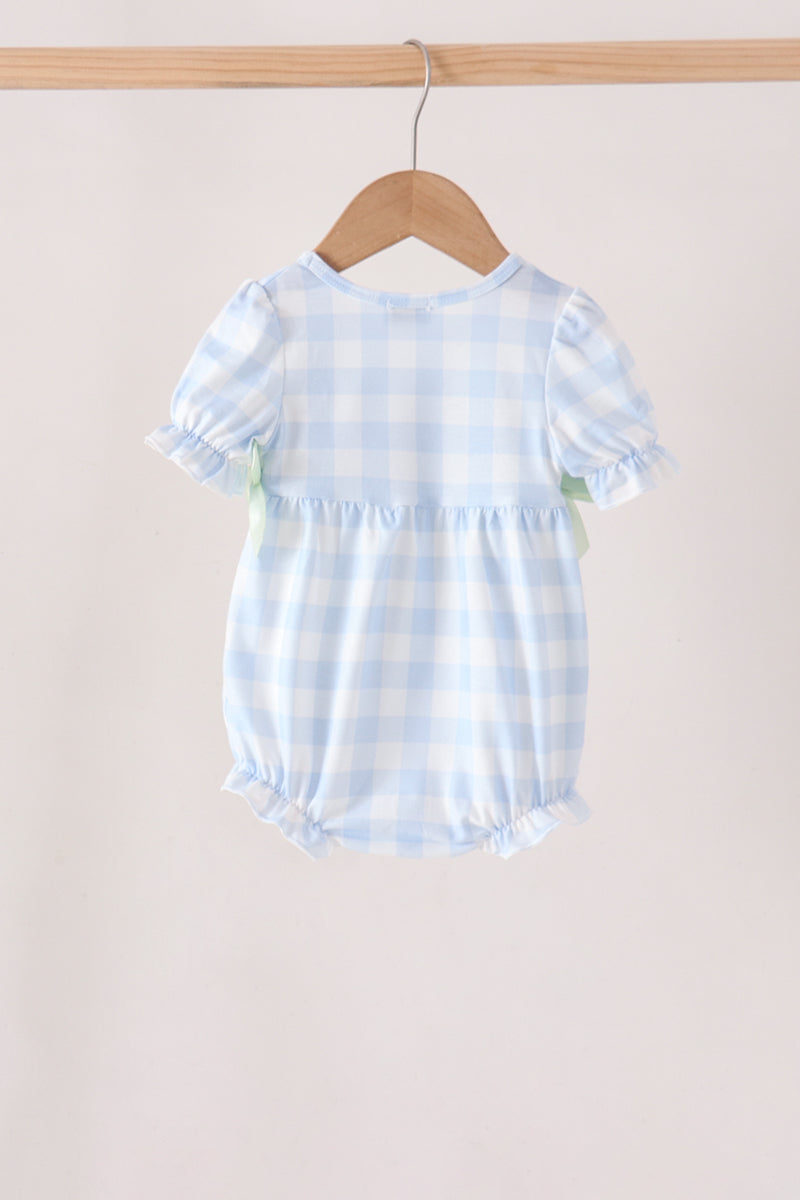 Blue Pumpkin Embroidery Gingham Bubble - Aaria Tees Aaria Tees