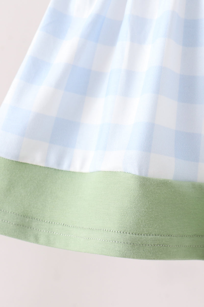 Blue Pumpkin Embroidery Gingham Bloomer set - Aaria Tees Aaria Tees
