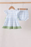 Blue Pumpkin Embroidery Gingham Bloomer set - Aaria Tees Aaria Tees