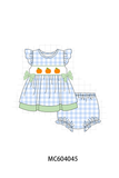 Blue Pumpkin Embroidery Gingham Bloomer set Aaria Tees