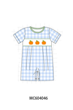 Blue Pumpkin Embroidery Gingham Romper Aaria Tees