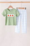 Blue Pumpkin Embroidery Gingham pants Set - Aaria Tees Aaria Tees