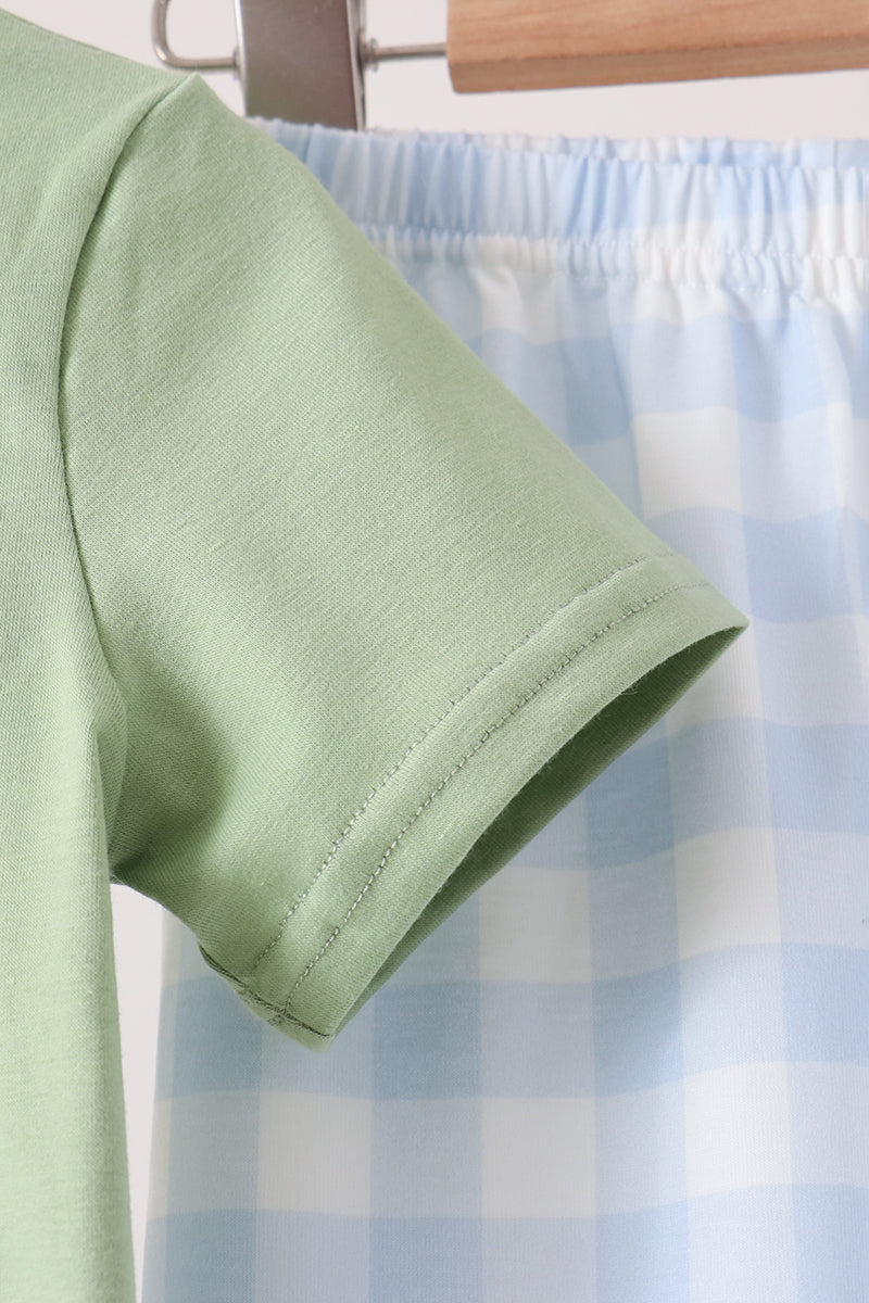 Blue Pumpkin Embroidery Gingham pants Set - Aaria Tees Aaria Tees
