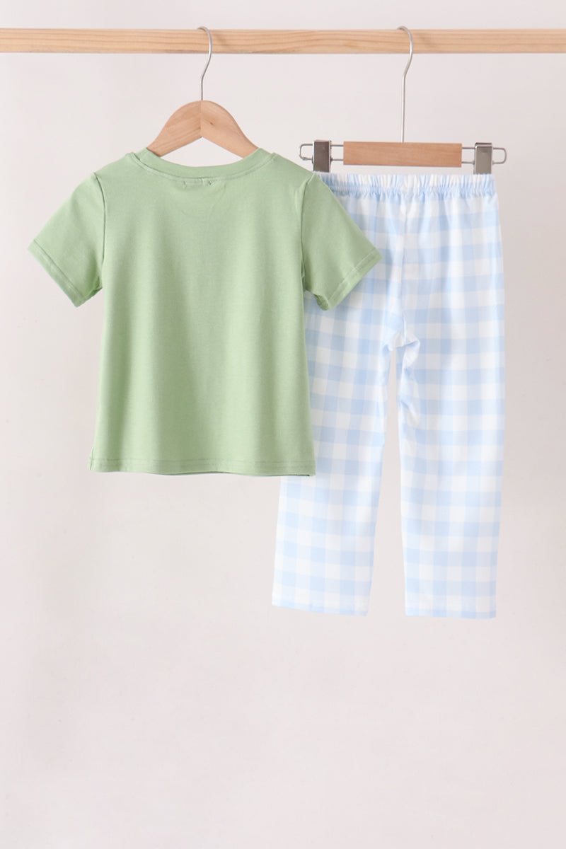 Blue Pumpkin Embroidery Gingham pants Set - Aaria Tees Aaria Tees