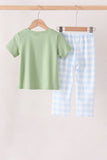 Blue Pumpkin Embroidery Gingham pants Set - Aaria Tees Aaria Tees