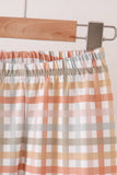 Brown deer applique plaid pants set Aaria Tees