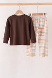 Brown deer applique plaid pants set Aaria Tees