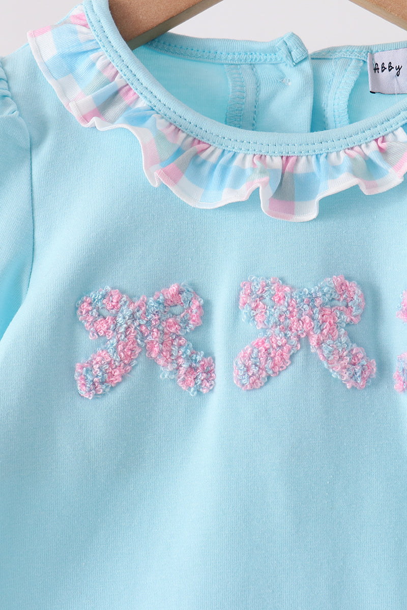 Blue bow french knot ruffle plaid bloomer set - Aaria Tees Aaria Tees
