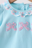Blue bow french knot ruffle plaid bloomer set - Aaria Tees Aaria Tees