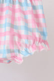 Blue bow french knot ruffle plaid bloomer set - Aaria Tees Aaria Tees