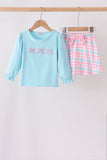 Blue bow french knot plaid skorts set - Aaria Tees Aaria Tees