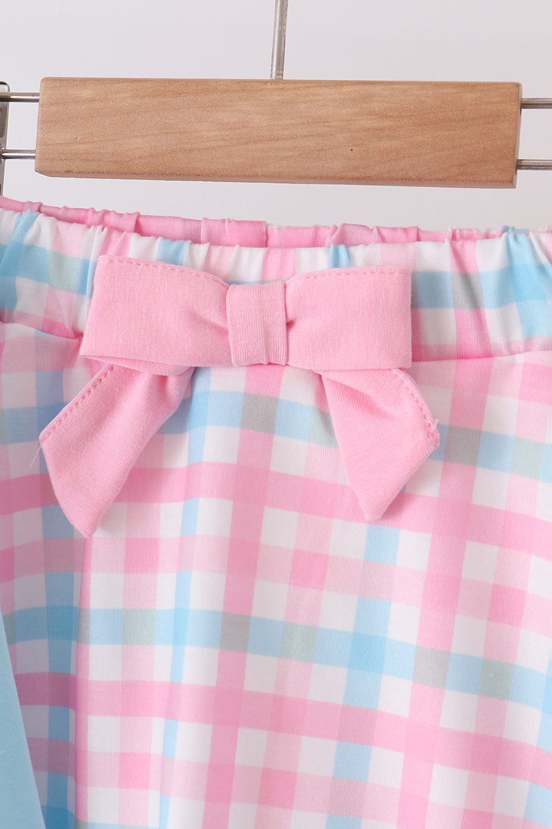 Blue bow french knot plaid skorts set - Aaria Tees Aaria Tees