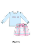 Blue bow french knot plaid skorts set Aaria Tees
