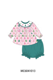 Pink Christmas Tree Embroidery Bloomer Set Aaria Tees