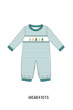 Green Christmas Tree Embroidery Stripe Romper Aaria Tees