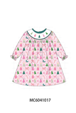 Pink Christmas Tree Embroidery Dress - Aaria Tees Aaria Tees