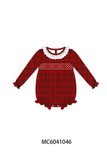Red Plaid Bow Smocked Ruffe Bubble Aaria Tees