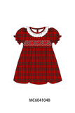 Red Plaid Bow Smocked Ruffe Dress Aaria Tees