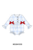 Blue Plaid Bow Ruffle Bubble Aaria Tees