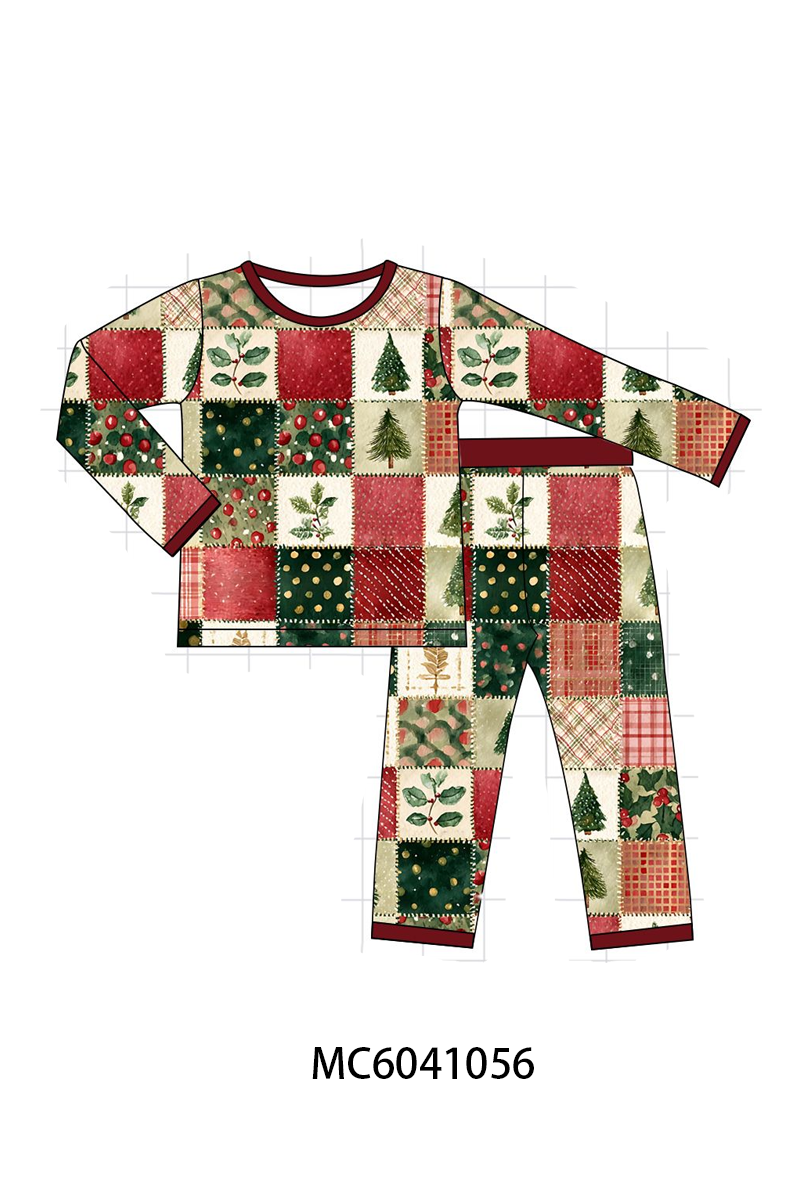 Maroon Checkered Tree Pajama Set - Aaria Tees Aaria Tees
